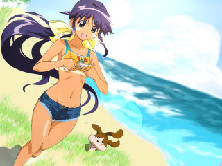 Woman beach dog anime pony - the beach free wallpaper for desktop