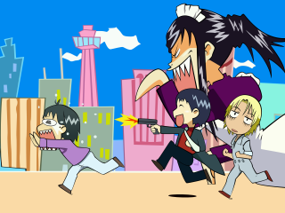 Cartoon group people guns man - a cartoon of a group free wallpaper