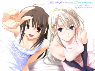 Two anime girls bed thank - their arm free wallpaper