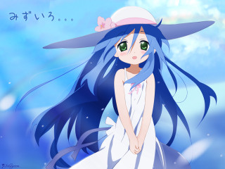 Blue hair girl hat sundress - long blue hair free wallpaper