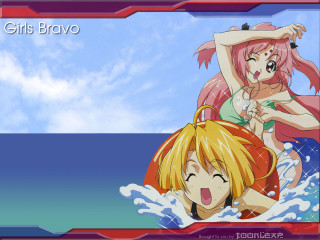 Anime girls water sky bikini - a red frame free wallpaper for desktop