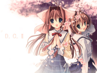 Anime girls pink sky flowers - a pink umbrella free wallpaper