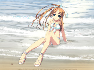 Beach girl sitting anime long - the wind free wallpaper