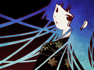 Bluehair blackdress floralkimono animealice smiling - a black dress free wallpaper