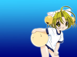 Anime girl white shirt blue - a yellow ball free wallpaper