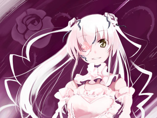 Anime girl white hair pink 2 - a pink rose free wallpaper