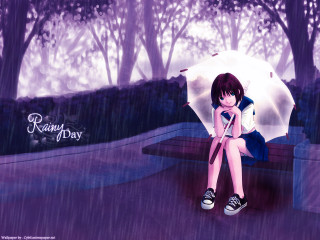 Girl bench rain umbrella cat - cyril rolando free wallpaper