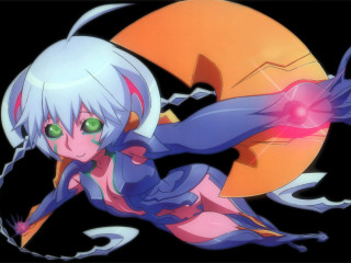 Anime greeneyes purpleoutfit flying illustration - leg free wallpaper for desktop