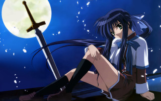 Girl sitting sword fullmoon anime 2 - full free wallpaper