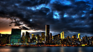 City skyline night reflection bridge 3 - ashcan school free wallpaper