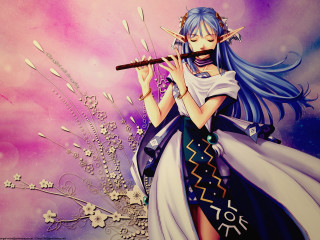 Blue hair flute purple background - a purple background free wallpaper for desktop