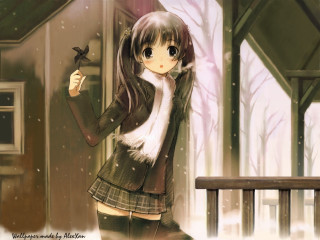 Girl green jacket bird anime - her hand and a bird free wallpaper for desktop