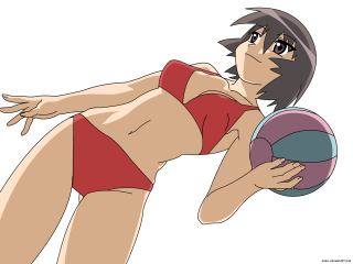 Cartoon girl redbikini volleyball holding - her right arm free wallpaper