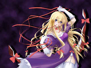 Blonde anime gothic purple dress - darkness free wallpaper