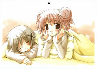 Two anime girls bed blush - their face free wallpaper