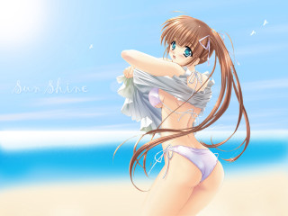 Beach bikini anime longhair sky - a beach free wallpaper