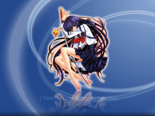 Anime girl flying arms outstretched - a red bow free wallpaper