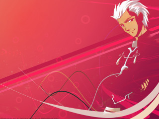 Whitehair redshirt pinkbackground archer anime - line free wallpaper for desktop
