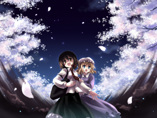 Hanging blossoms fullmoon snowfall anime - under a tree free wallpaper