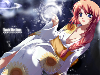 Space anime woman moon stars - a pink hair free wallpaper