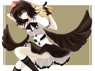 Maid cat wings redeyes kneehighs - her shoulder and a cat free wallpaper