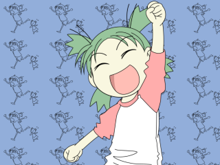 Green hair cartoon chibi twintails - dot free wallpaper