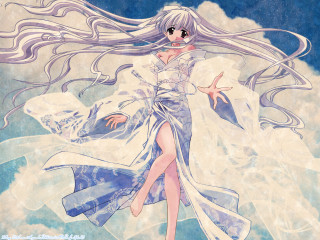 Woman longhair whitedress clouds anime - the cloud free wallpaper for desktop