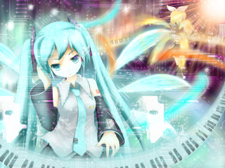 Anime girl blue hair piano - long blue hair free wallpaper