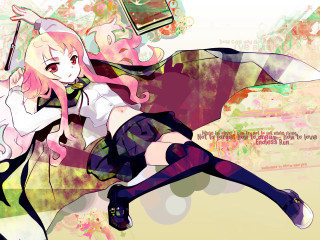 Pink haired girl flying book - a book free wallpaper
