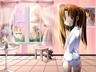 Girl room table window woman - anime art free wallpaper for desktop