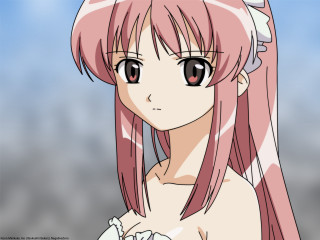 Pink hair white dress anime - a blue sky behind her free wallpaper