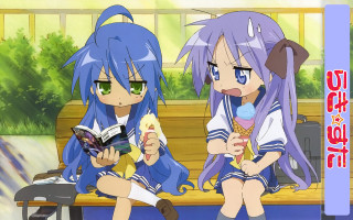 Anime girls icecream reading bench - a window in the background free wallpaper