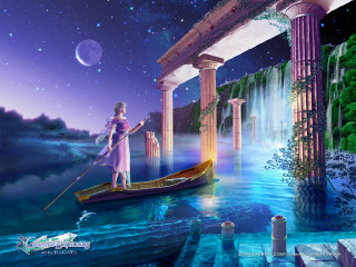 Woman boat river waterfall bridge - ann thetis blacker free wallpaper for desktop