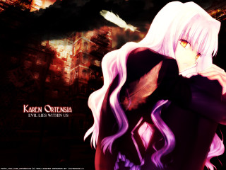 Anime white haired purple dress - a cityscape free wallpaper