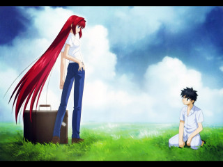 Man woman field suitcase outdoors - a suitcase in front free wallpaper