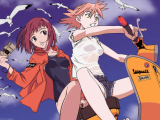 Anime 2girls skateboard bird sky - a skateboard free wallpaper