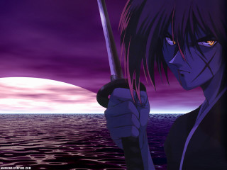 Woman sword purple sky ocean - a sword in front free wallpaper