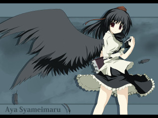 Black wings girl portrait shameimaru - her knee free wallpaper