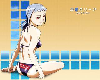 Beach bikini blue hair sitting - a blue hair free wallpaper