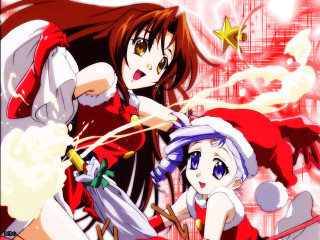 Anime girls red white christmas - a star free wallpaper
