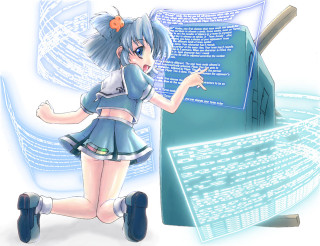 Girl computer anime bluehair blueeyes - a mouse free wallpaper