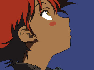 Red haired person blue background - a black shirt free wallpaper