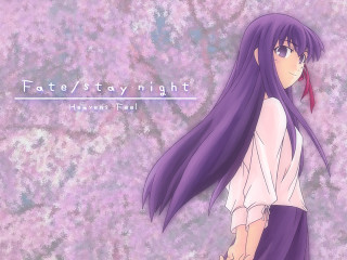 Purple hair cherry blossoms fall - right free wallpaper