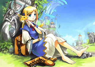 Woman cat castle sky blonde - a chair free wallpaper for desktop