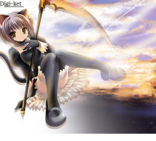 Anime catgirl sunset sky clouds - net art free wallpaper for tablet