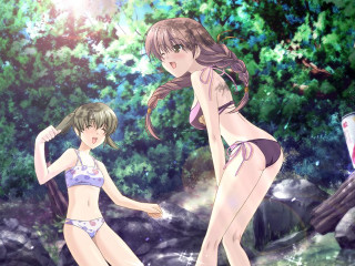 Anime girls bikinis water forest - bikinis free wallpaper