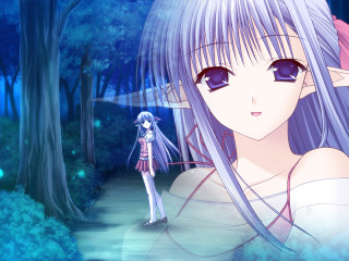 Long haired girls forest blue - tree and grass free wallpaper