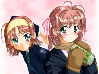 Anime girls green eyes twins - the other holding free wallpaper