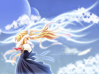 Girl blue dress flying clouds 3 - anime visual free wallpaper