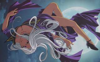 Floating white hair purple dress - floating free wallpaper